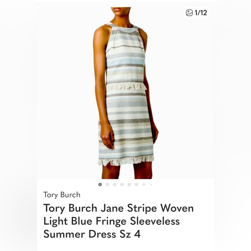 Tory Burch Blue/cream/gray Striped Dress size 4 NWT